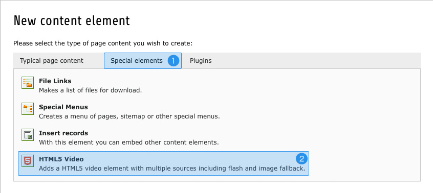 Add a HTML5 Video content element