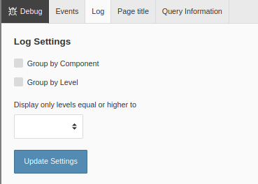 The settings for the Log tab of the Admin Panel