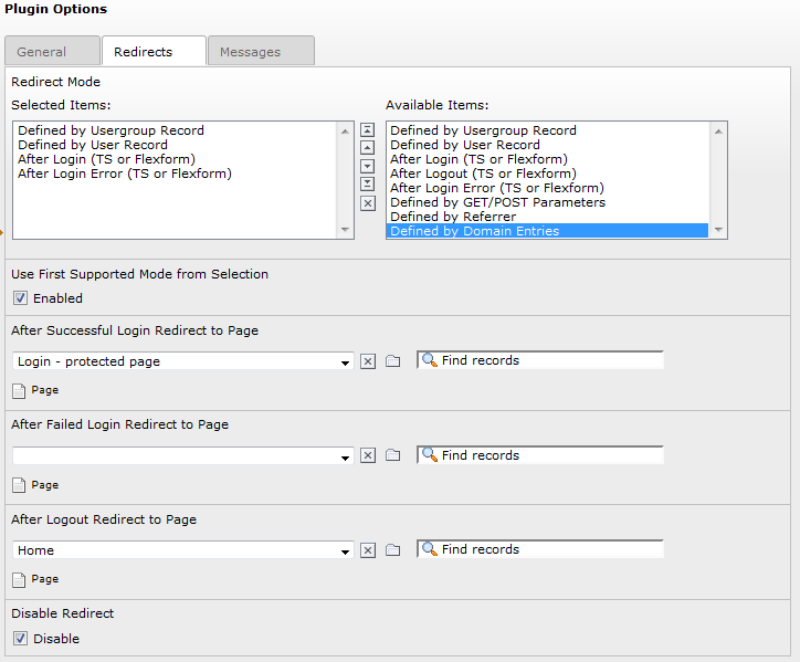 Redirect Configuration