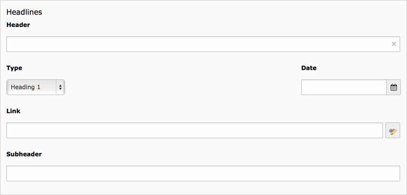 Backend display of the fields to configure the content element Header