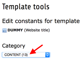 Location of the category dropdown in the Template module