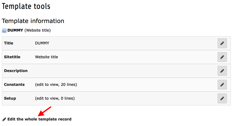 Location of the link to edit the whole template in the Template module
