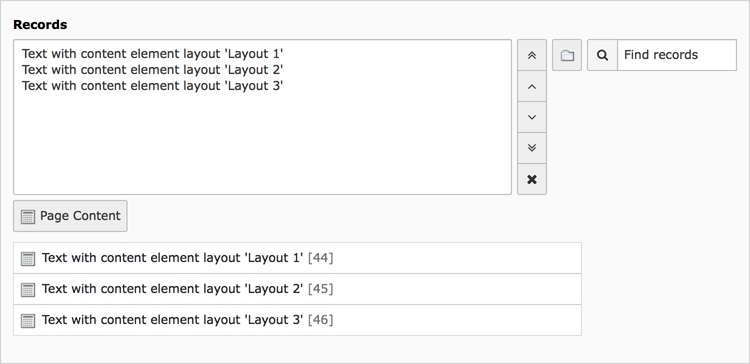 Backend display of the fields for the Insert Records content element in the General tab