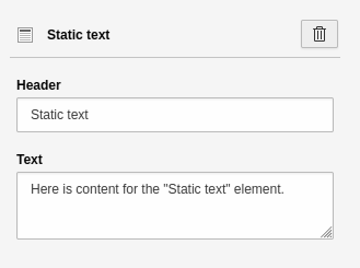 Settings for the 'Static text' element.