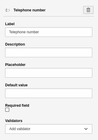 Settings for the 'Telephone' element.