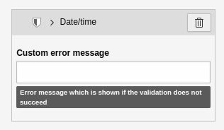 In the Inspector - Settings element for the 'Date/Time' validator.