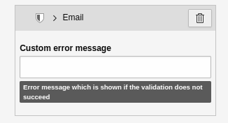 In the Inspector - Settings element for the 'E-mail' validator.