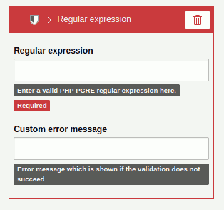 In the Inspector - Settings for the 'Regular Expression' validator.
