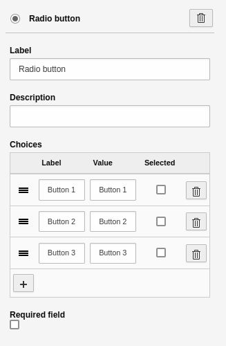 Settings for the 'Radio button' element.