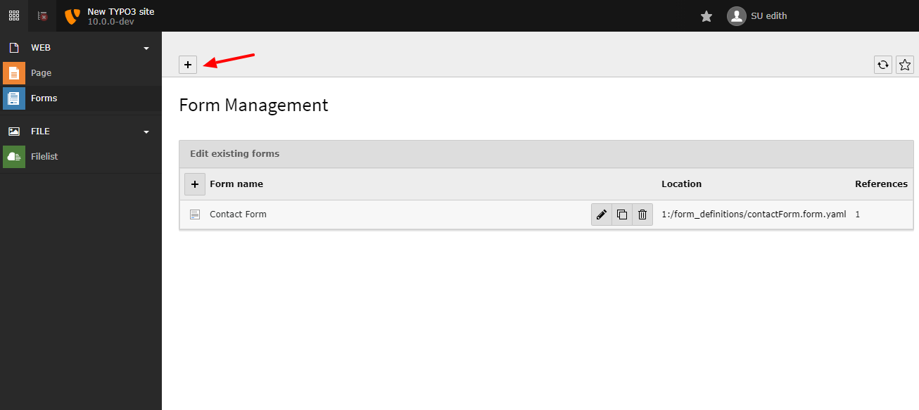 The form module - click the button
