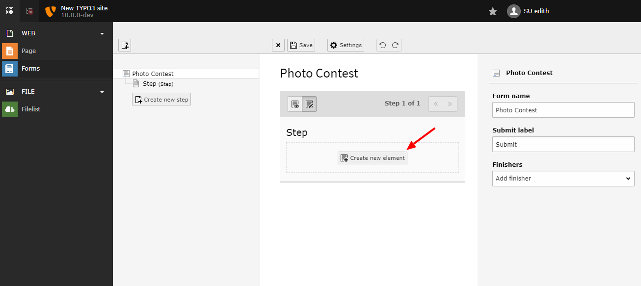 Create New Element Button