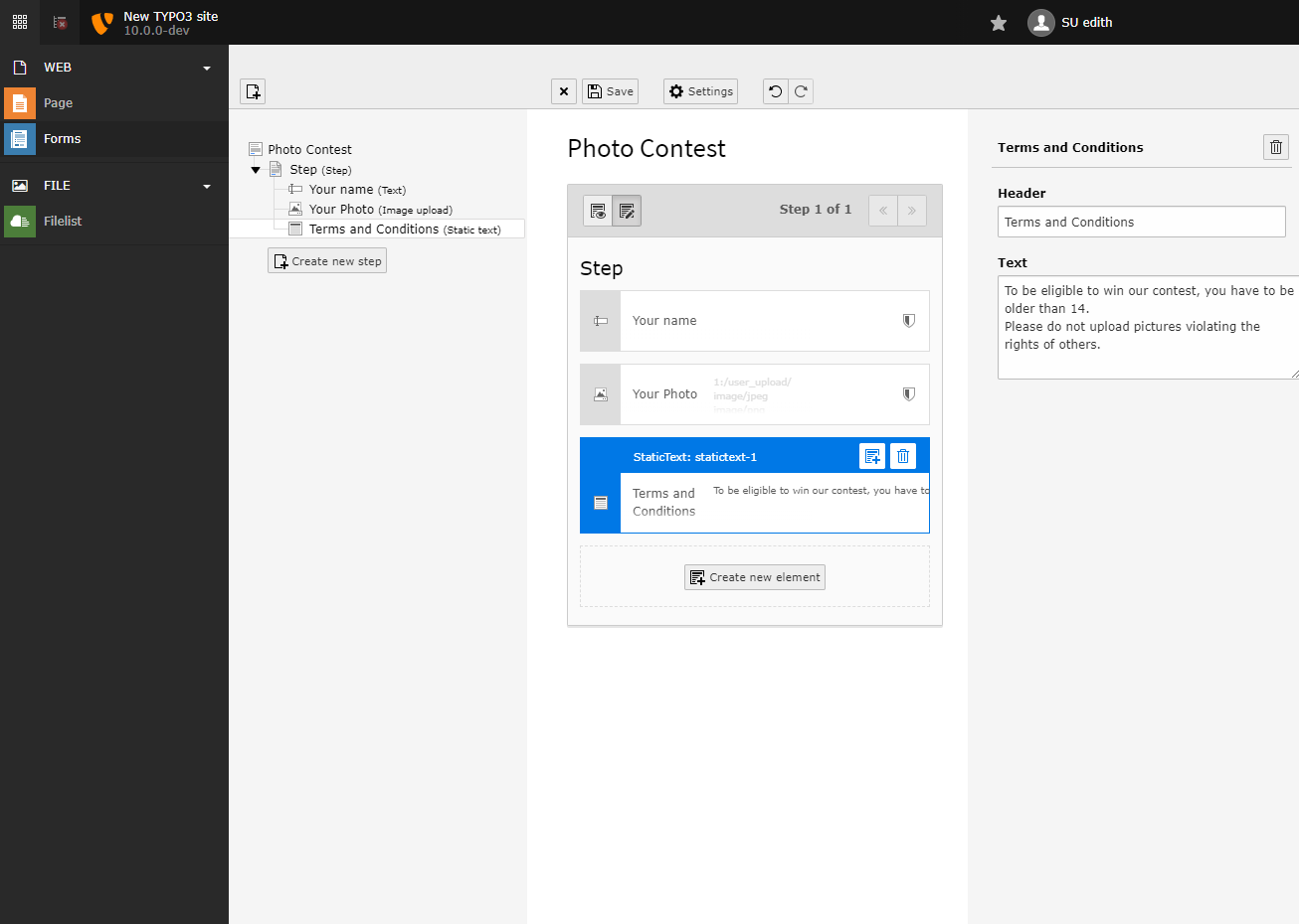 Set options for Static Text