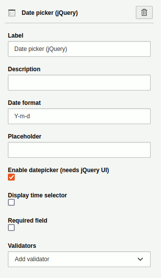 Settings for the 'Date picker' element.