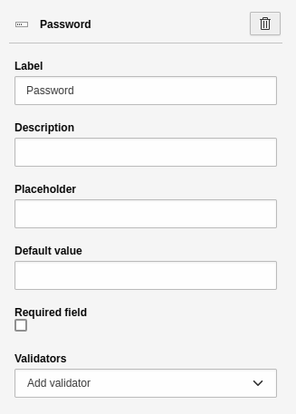 Settings for the 'Password' element.