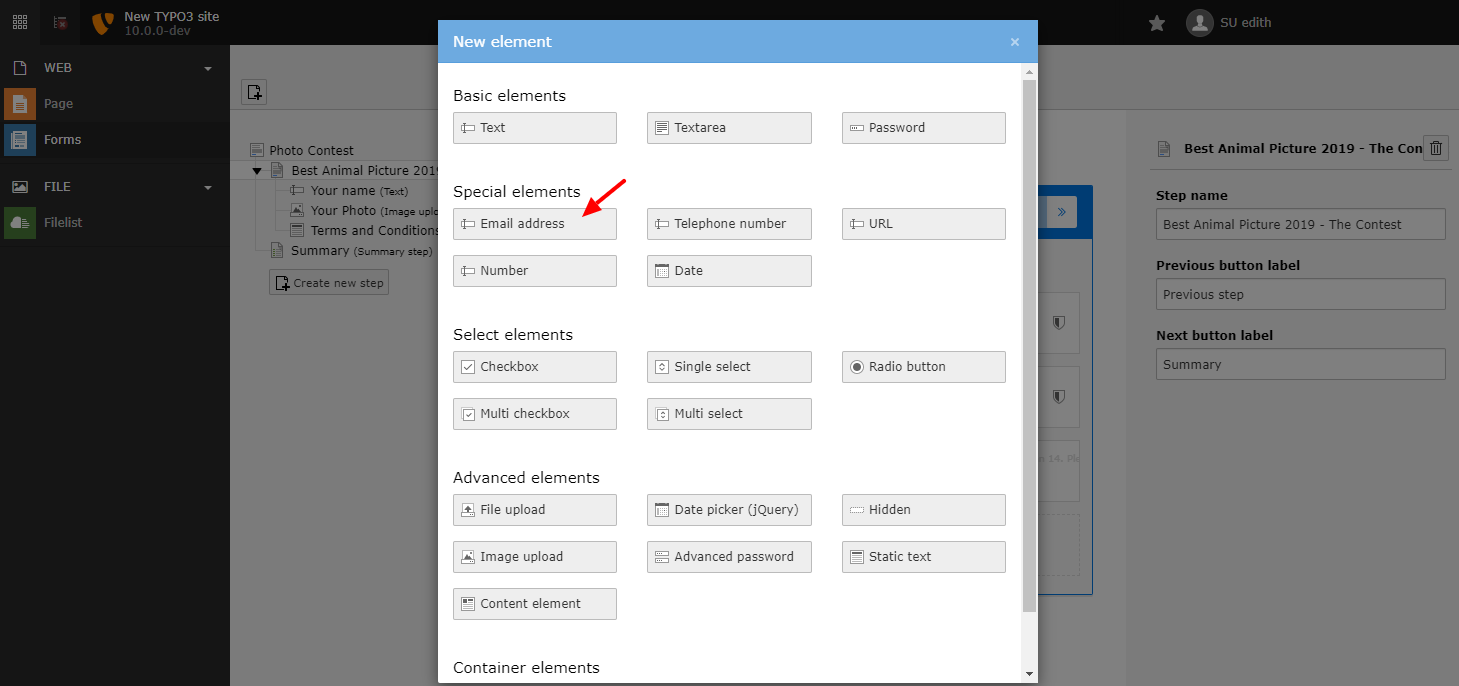 Choose "email address"