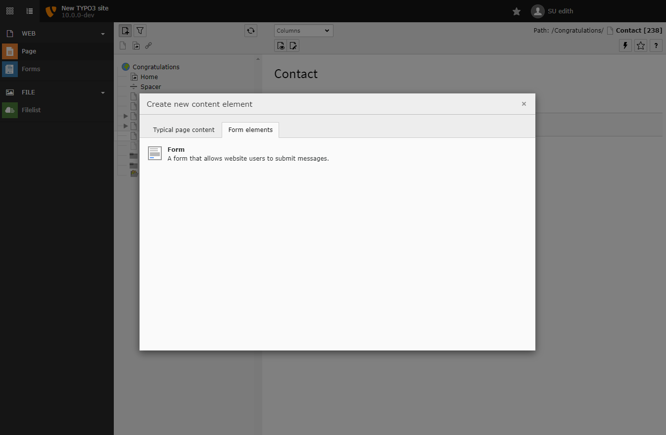 Select a page for your form
