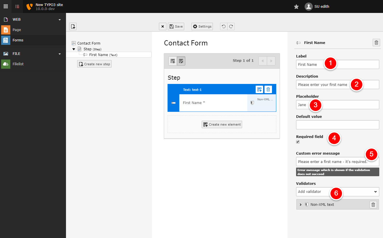 Fields for a simple text field