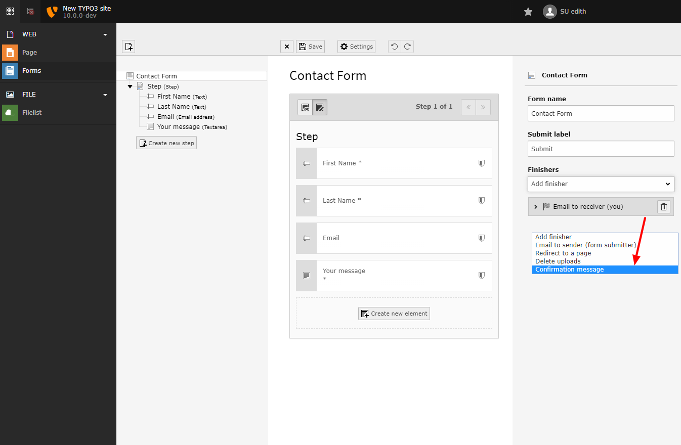 Choose confirmation finisher