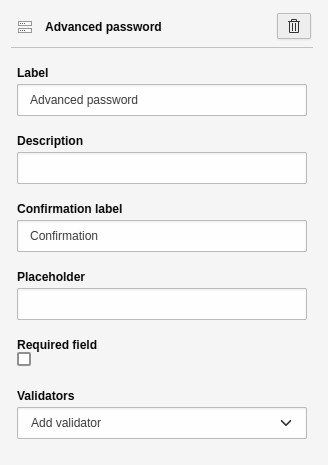 Settings for the 'Advanced password' element.
