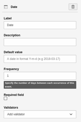 Settings for the 'Date' element.