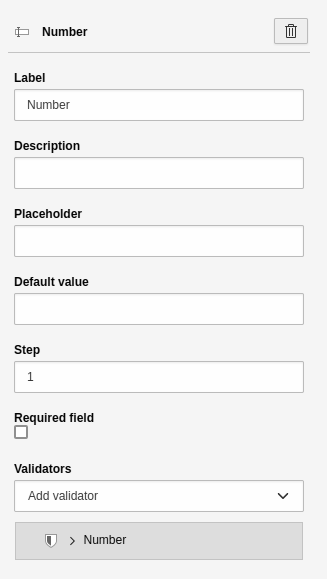Settings for the 'Number' element.