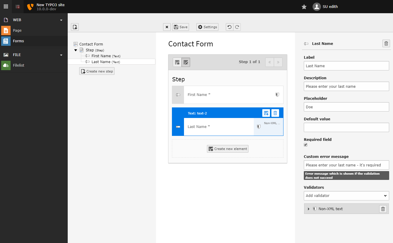 Fields for the "Last Name" text field.