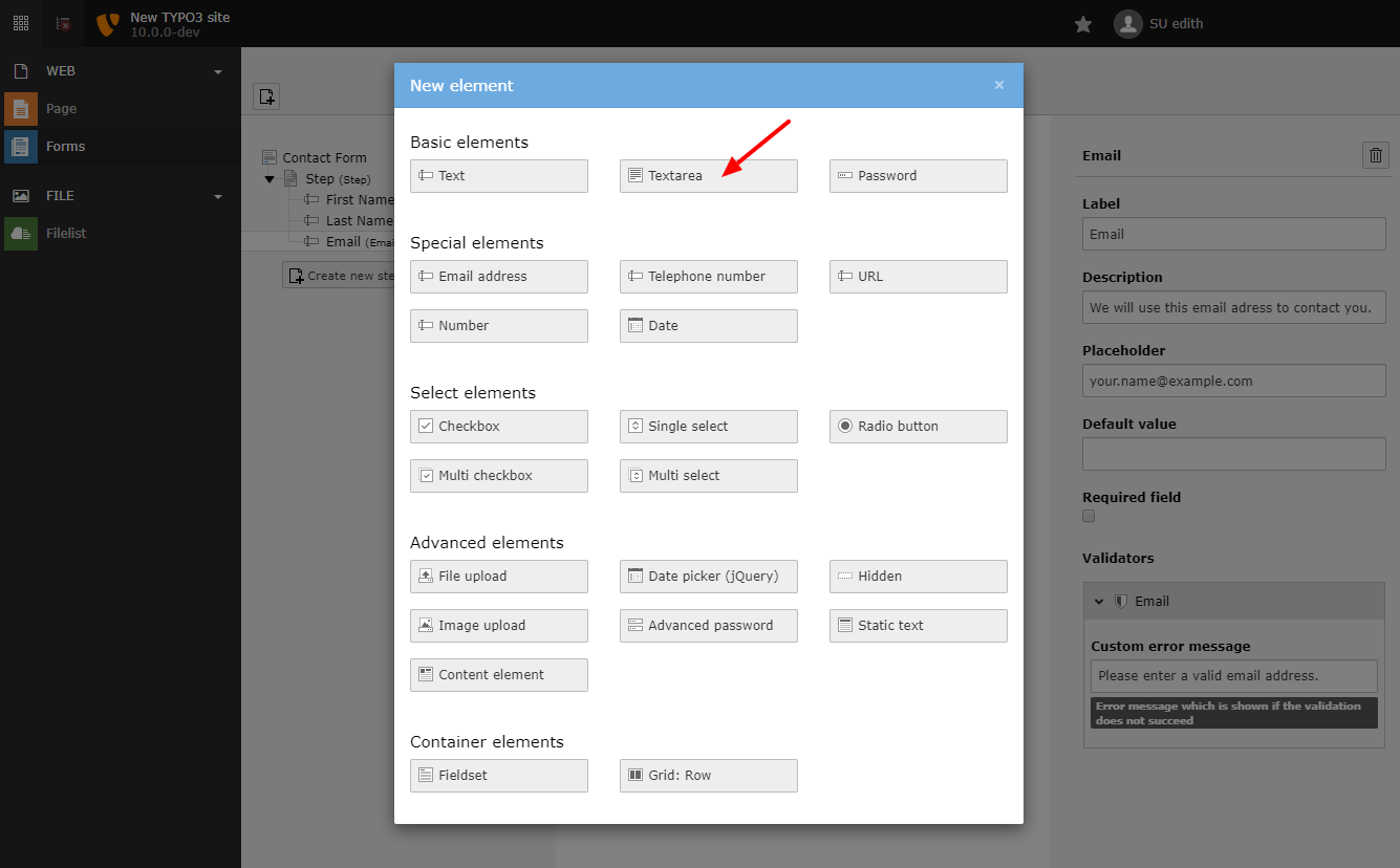 Choose textarea field.