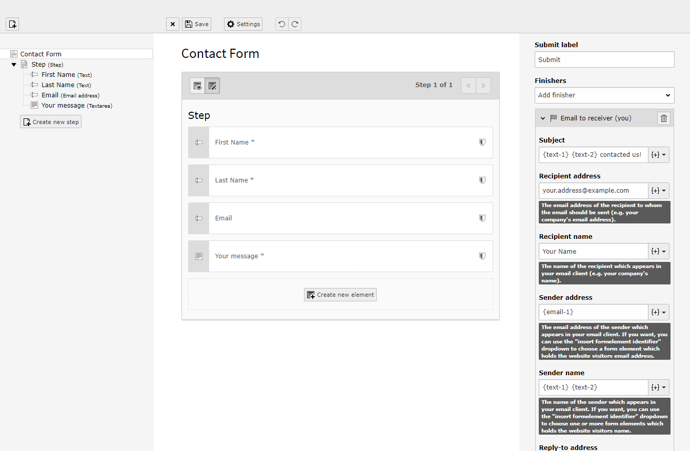 Configuring the finisher