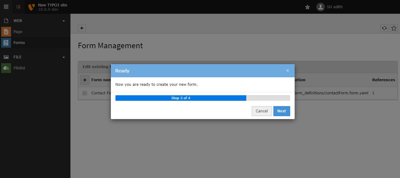 The form creation wizard - step 3