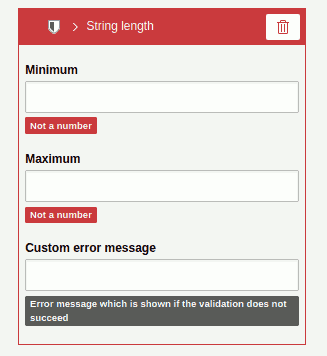In the Inspector - settings of the validator "String length".