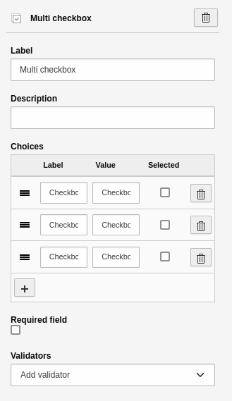 Settings for the 'Multi checkbox' element.
