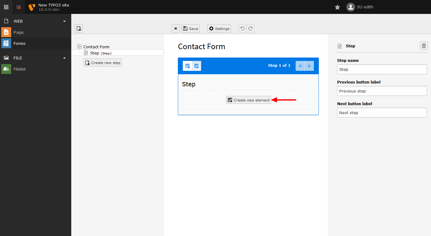 Create New Element Button