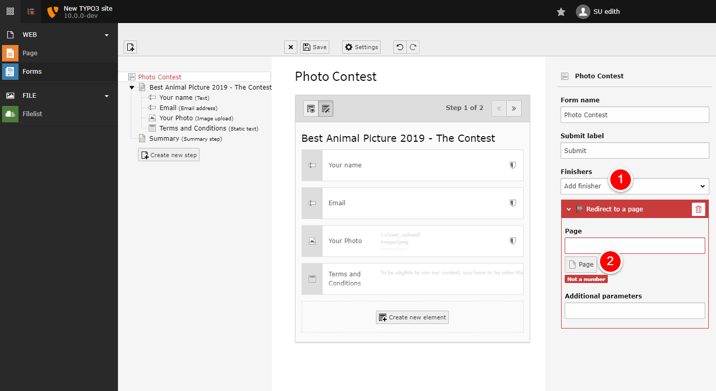 Redirect Finisher Options