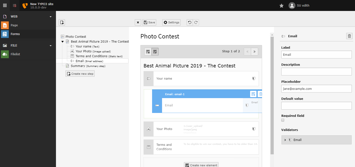 Move the email address field