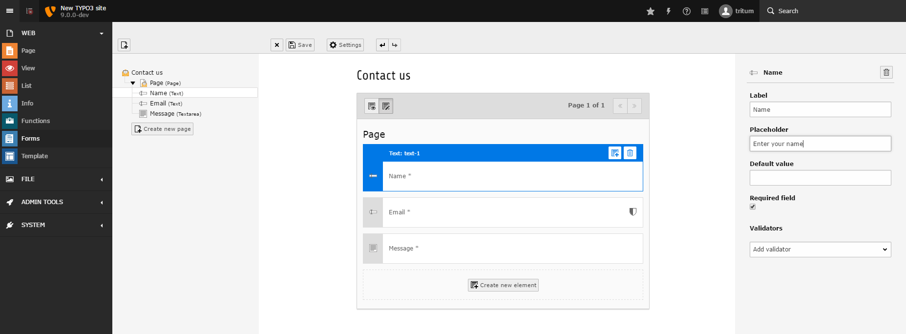 The form creation wizard