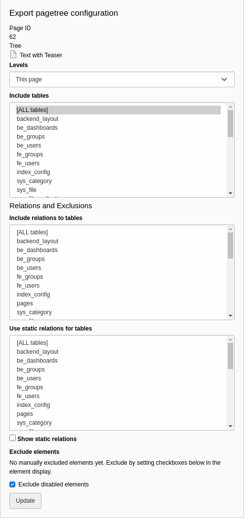 Export module of current TYPO3