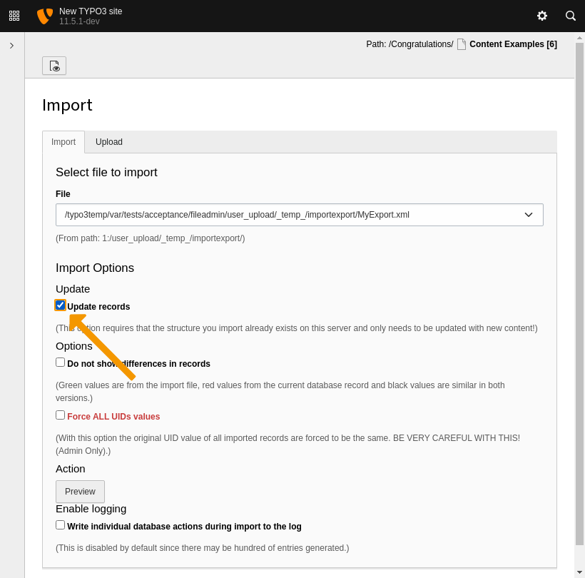 Update content in an existing structure