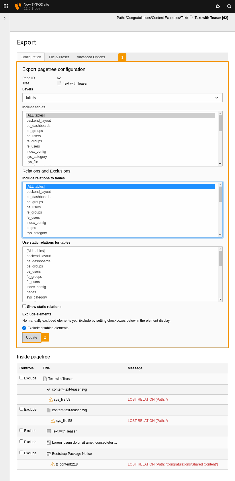 Configure the data to be exported