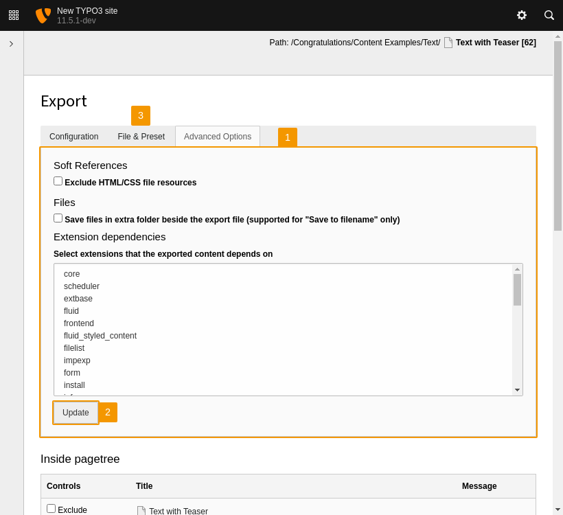 Select advanced export options
