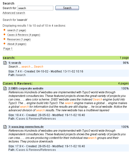 Frontend search sesults