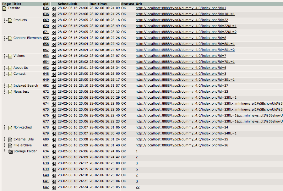Crawler log for page tree