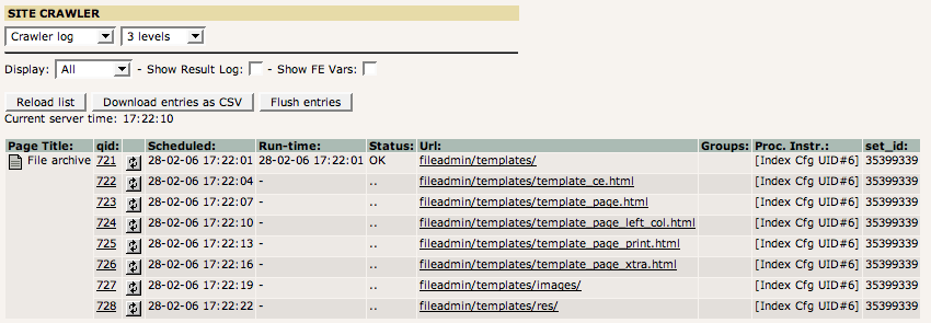 Crawler log for directories