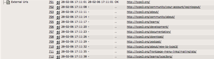 Crawler log for external URL