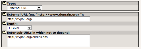 Indexing configuration for external URL