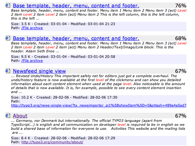 Basic search results