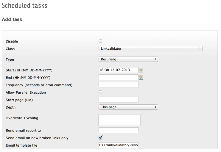 The linkvalidator scheduler task