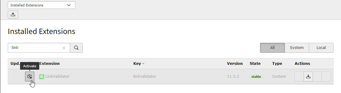 Activate the LinkValidator in the Extension Manager