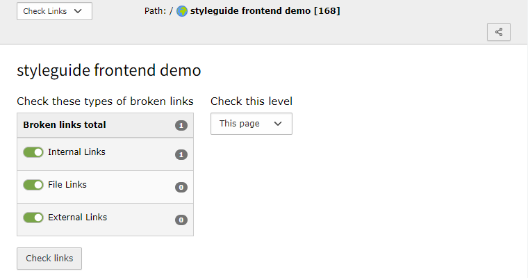 The Check links tab