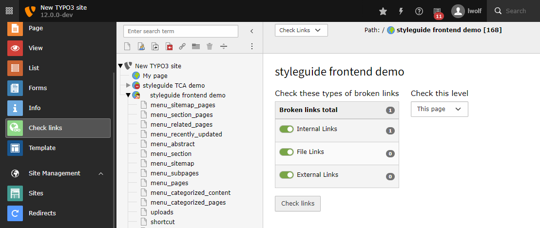 The Check links tab is visible