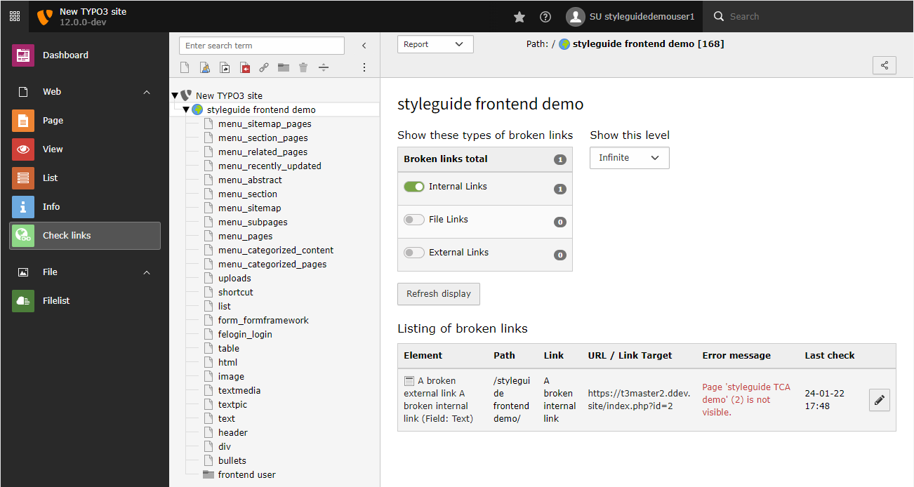 Access LinkValidator Report via "Check Links" module